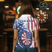 Load image into Gallery viewer, Custom Patriotic Dart Pulse Line Jerseys, US Flag Dartboard Team Polo Shirts For Women IPHW9698