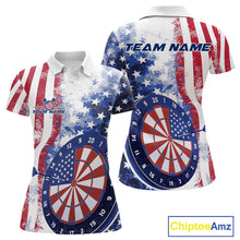 Load image into Gallery viewer, Custom Patriotic Dart Pulse Line Jerseys, US Flag Dartboard Team Polo Shirts For Women IPHW9698