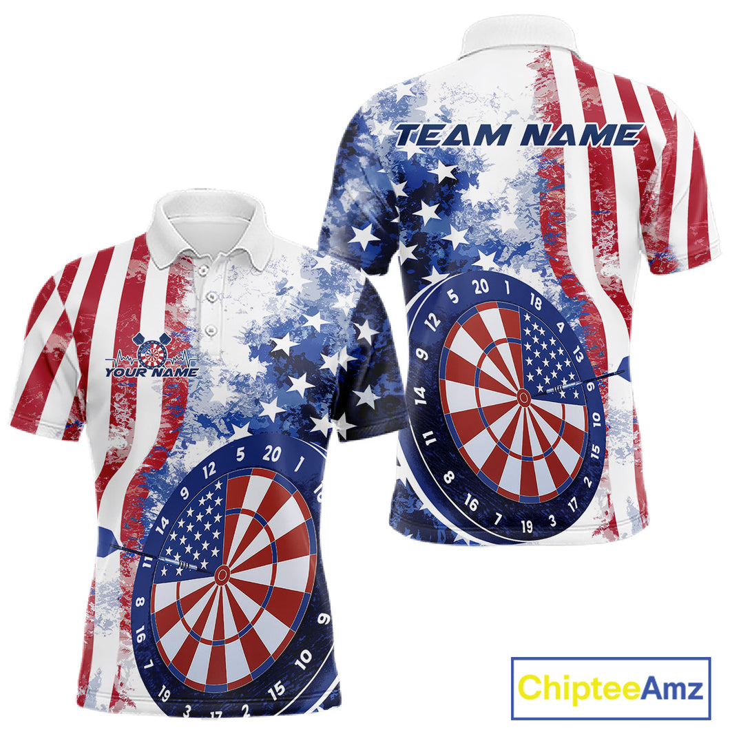 Custom Patriotic Dart Pulse Line Jerseys, US Flag Dartboard Team Polo Shirts For Men IPHW9698