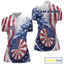 Load image into Gallery viewer, Custom Patriotic Dart Pulse Line Jerseys, US Flag Dartboard Team Women Quarter-Zip Shirts IPHW9698