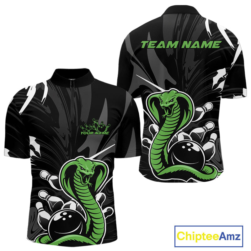 Custom Green Cobra Snake Bowling Team Jerseys, Bowling Quarter-Zip Shirts For Men IPHW9709