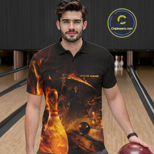 Load image into Gallery viewer, Custom Fire Flame Grim Reaper Bowling Polo Shirts For Men, Halloween Bowlers Outfit IPHW9711