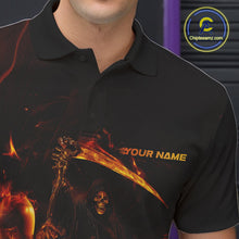 Load image into Gallery viewer, Custom Fire Flame Grim Reaper Bowling Polo Shirts For Men, Halloween Bowlers Outfit IPHW9711