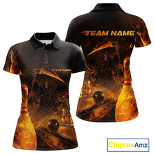 Load image into Gallery viewer, Custom Fire Flame Grim Reaper Bowling Polo Shirts For Women, Halloween Bowlers Outfit IPHW9711