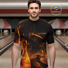 Load image into Gallery viewer, Custom Fire Flame Grim Reaper Bowling Quarter-Zip Shirts For Men, Halloween Bowlers Outfit IPHW9711