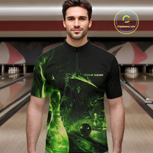 Load image into Gallery viewer, Custom Green Fire Flame Grim Reaper Bowling Quarter-Zip Shirts For Men, Halloween Bowlers Outfit IPHW9712