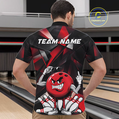 Black And Red Custom Funny Bowling Team Quarter-Zip Shirts For Men, Bowling Jerseys IPHW9356