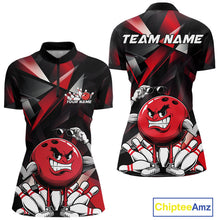Load image into Gallery viewer, Black And Red Custom Funny Bowling Team Quarter-Zip Shirts For Women, Bowling Jerseys IPHW9356