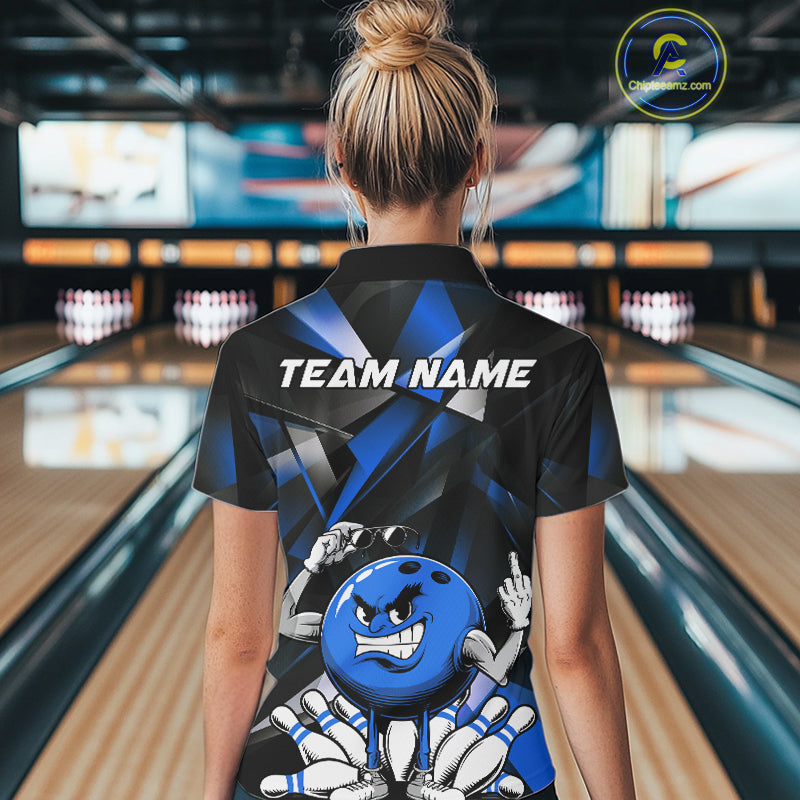Black And Blue Custom Funny Bowling Team Polo Shirts For Women, Bowling Jerseys IPHW9357