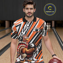 Load image into Gallery viewer, Custom Orange Funny Thanksgiving Turkey Bowling Team Men Polo Shirts, Bowling Jerseys IPHW9721