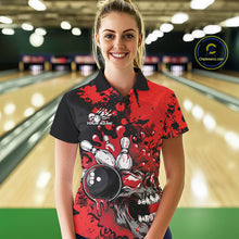 Load image into Gallery viewer, Custom Black And Red Splatter Skull Bowling Women Polo Shirt, Halloween Bowler Outfit IPHW9725