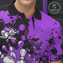 Load image into Gallery viewer, Custom Black And Purple Splatter Skull Bowling Team Men Polo Shirt, Halloween Outfit IPHW9726