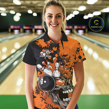 Load image into Gallery viewer, Custom Black And Orange Splatter Skull Bowling Team Women Polo Shirt, Halloween Outfit IPHW9727