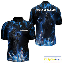 Load image into Gallery viewer, Custom Blue Flame Grim Reaper Bowling Quarter-Zip Shirts For Men, Halloween Bowling Outfit IPHW9729