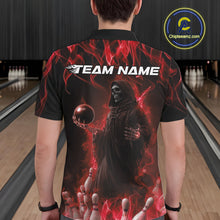 Load image into Gallery viewer, Custom Red Flame Grim Reaper Bowling Polo Shirts For Men, Halloween Bowling Outfit IPHW9730