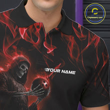 Load image into Gallery viewer, Custom Red Flame Grim Reaper Bowling Polo Shirts For Men, Halloween Bowling Outfit IPHW9730