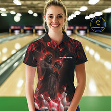 Load image into Gallery viewer, Custom Red Flame Grim Reaper Bowling Polo Shirts For Women, Halloween Bowling Outfit IPHW9730