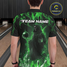 Load image into Gallery viewer, Custom Green Flame Grim Reaper Bowling Polo Shirts For Men, Halloween Bowling Outfit IPHW9731