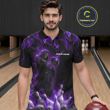 Load image into Gallery viewer, Custom Purple Flame Grim Reaper Bowling Polo Shirts For Men, Halloween Bowling Outfit IPHW9732
