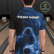 Load image into Gallery viewer, Custom Black And Blue Smoke Flame Grim Reaper Halloween Bowling Men Polo Shirts IPHW9739