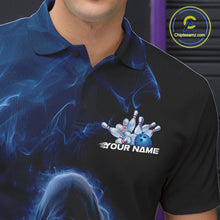 Load image into Gallery viewer, Custom Black And Blue Smoke Flame Grim Reaper Halloween Bowling Men Polo Shirts IPHW9739