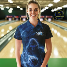 Load image into Gallery viewer, Custom Black And Blue Smoke Flame Grim Reaper Halloween Bowling Women Polo Shirts IPHW9739