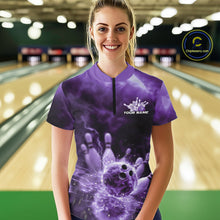 Load image into Gallery viewer, Custom Purple Thunder Lightning Bowling Team Women Quarter-Zip Shirts, Bowling Jerseys IPHW9748