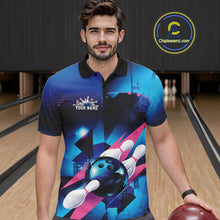 Load image into Gallery viewer, Custom Blue And Pink Futuristic Bowling Polo Team Shirts For Men, Bowling League Shirt IPHW9513