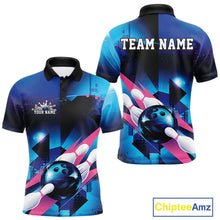 Load image into Gallery viewer, Custom Blue And Pink Futuristic Bowling Polo Team Shirts For Men, Bowling League Shirt IPHW9513