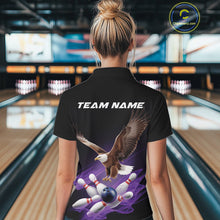 Load image into Gallery viewer, Custom Purple Flame Eagle Bowling Team Polo Shirts For Women, Bowling Tournament Shirt IPHW9369