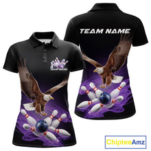 Load image into Gallery viewer, Custom Purple Flame Eagle Bowling Team Polo Shirts For Women, Bowling Tournament Shirt IPHW9369