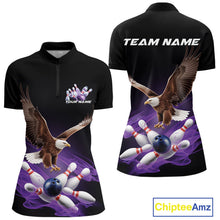 Load image into Gallery viewer, Custom Purple Flame Eagle Bowling Team Women Quarter-Zip Shirts, Bowling Tournament Shirt IPHW9369