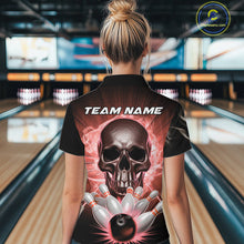 Load image into Gallery viewer, Custom Red Glowing Ghostly Skull Bowling Women Quarter-Zip Shirt, Halloween Outfit IPHW9516
