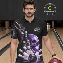 Load image into Gallery viewer, Custom Purple Glowing Ghostly Skull Bowling Polo Shirts For Men, Halloween Bowlers Outfit IPHW9517