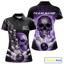 Load image into Gallery viewer, Custom Purple Glowing Ghostly Skull Bowling Women Polo Shirt, Halloween Bowlers Outfit IPHW9517