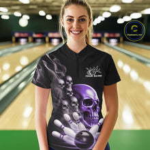 Load image into Gallery viewer, Custom Purple Glowing Ghostly Skull Bowling Women Quarter-Zip Shirt, Halloween Outfit IPHW9517