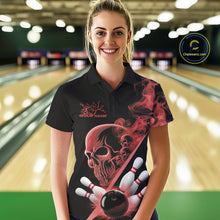 Load image into Gallery viewer, Custom Red Smoke Skull Women Bowling Team Polo Shirts, Hallowen Bowlers Jerseys IPHW9524