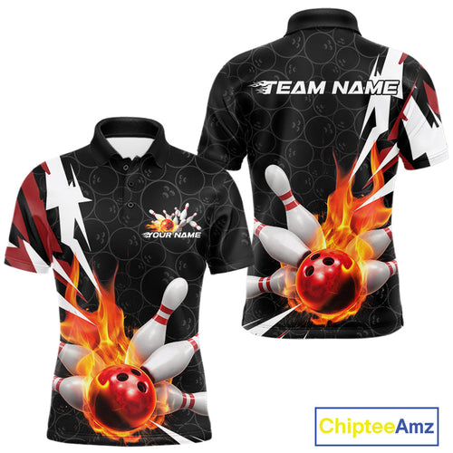 Custom Fiery Red Bowling Men Polo Shirts, Inferno Flame Bowling Team League Shirt IPHW9526