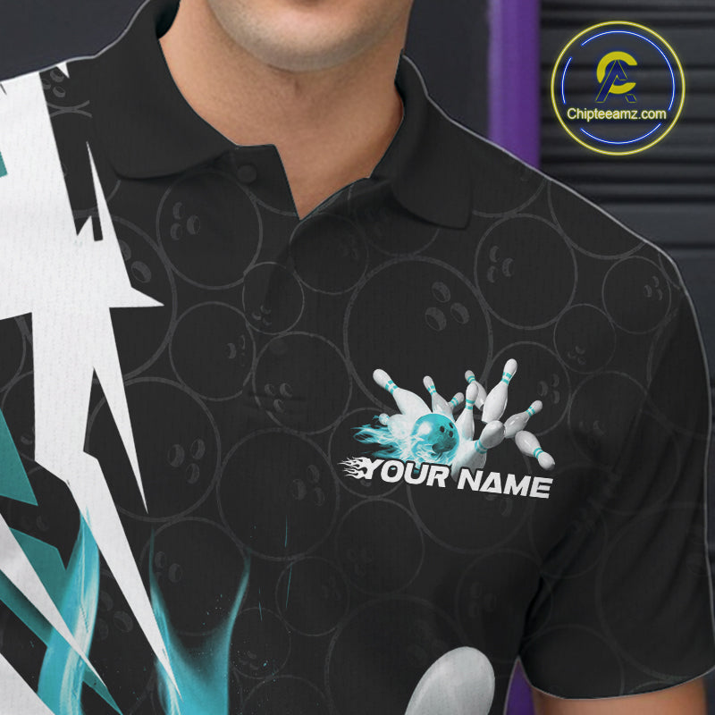 Custom Fiery Pine Green Bowling Men Polo Shirts, Inferno Flame Bowling Team League Shirt IPHW9528