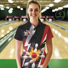 Load image into Gallery viewer, Custom Fiery Red Bowling Women Polo Team Shirts, Fire Flame Bowling Jerseys Bowler Outfit IPHW9529
