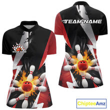Load image into Gallery viewer, Custom Fiery Red Bowling Women Quarter-Zip Team Shirts, Fire Flame Bowler Outfit IPHW9529