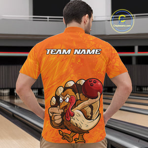 Custom Funny Thanksgiving Turkey Bowling Men Quarter-Zip Shirts, Bowling League Shirt IPHW9770