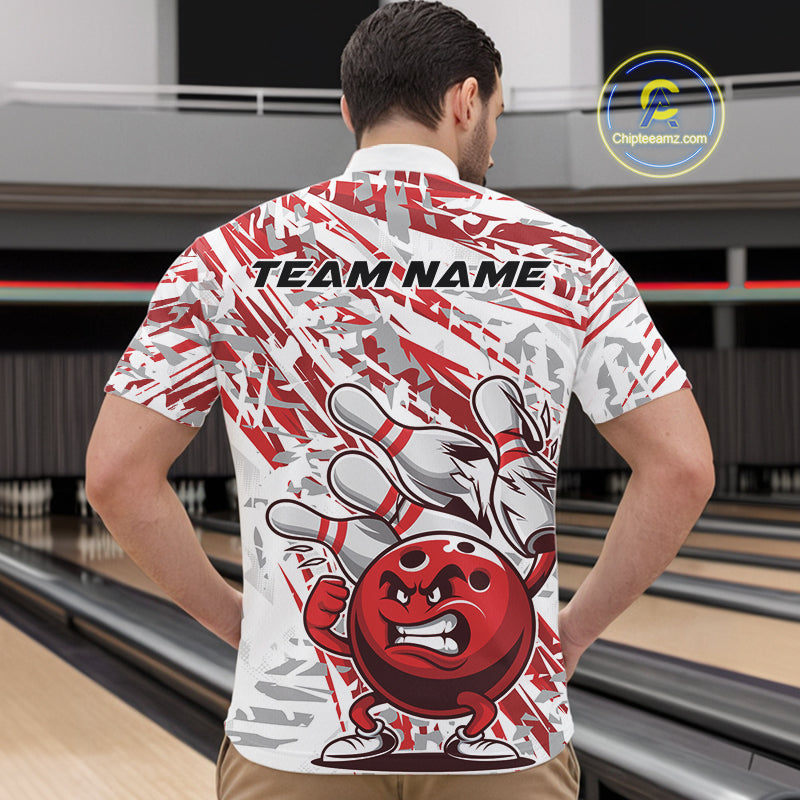 Red Camo Custom Funny Bowling Quarter-Zip Shirts For Men, Bowling Team Tournament Shirt IPHW9397