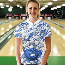 Load image into Gallery viewer, Blue Camo Custom Funny Bowling Women Quarter-Zip Shirts, Bowling Team Tournament Shirt IPHW9398