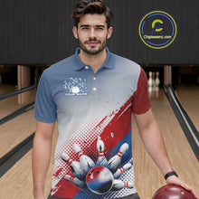 Load image into Gallery viewer, Custom Red, White And Blue Patriotic Bowling Polo Shirts For Men, Bowling League Shirt IPHW9544