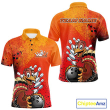 Load image into Gallery viewer, Custom Funny Orange Turkey Bowling Team Men Polo Shirts, Thanksgiving Bowling Outfit IPHW9785