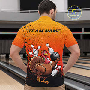 Custom Funny Turkey Bowling Thanksgiving Bowing Outfit Team Quarter-Zip Shirts For Men IPHW9787