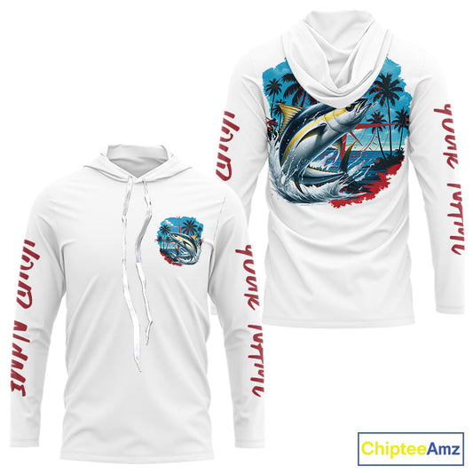Custom Saltwater Yellowfin Tuna Fishing Long Sleeve Hooded Performance Sport Fishing Shirt IPHW9224
