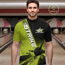 Load image into Gallery viewer, Custom Black And Green Strike Bowling Quarter-Zip Shirts For Men, Bowling Team Uniform IPHW9553