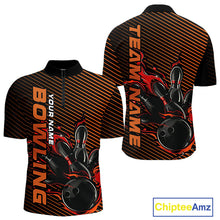 Load image into Gallery viewer, Custom Red Orange Flame Bowling Quarter-Zip Shirts For Men, Bowling Tournament Team Shirt IPHW9403